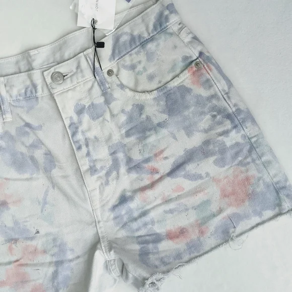 John Elliott Denim Shorts Tie Dye 5-Pocket Fray Hem White Purple Push Pop 29 NWT - Picture 5 of 14